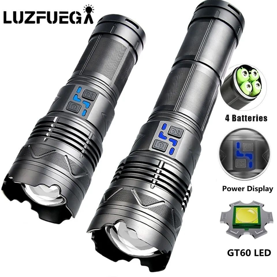 Lanterna Profissional High Power LED Laser Spotlight Longo Alcance Zoom Emergência Indicador De Bateria