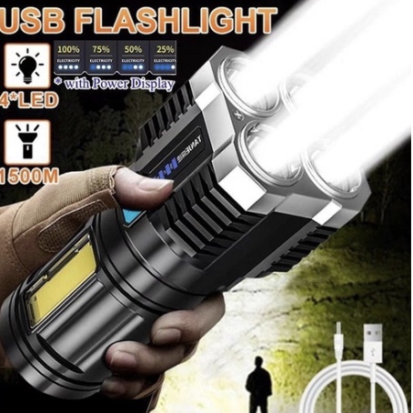 4core super brilhante lanterna recarregável ao ar livre multi-função led de longo alcance spotlight bateria display cob luz