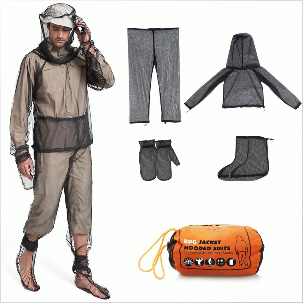 [Proteção Contra Mosquitos] Breathable Visible Lightweight Mesh Clothes Mesh Net Bug Jacket Trousers Outdo/Roupa de Malh