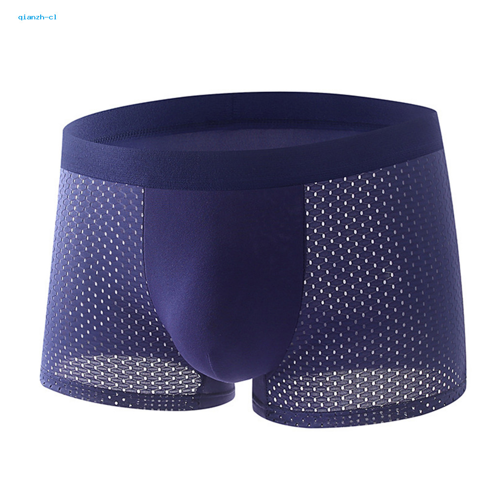 Elastic Mid-waist Design Boxers Men Boxer Briefs Men's Mid-rise Slim Fit Breathable Mesh Underwear with Wide Waistband U