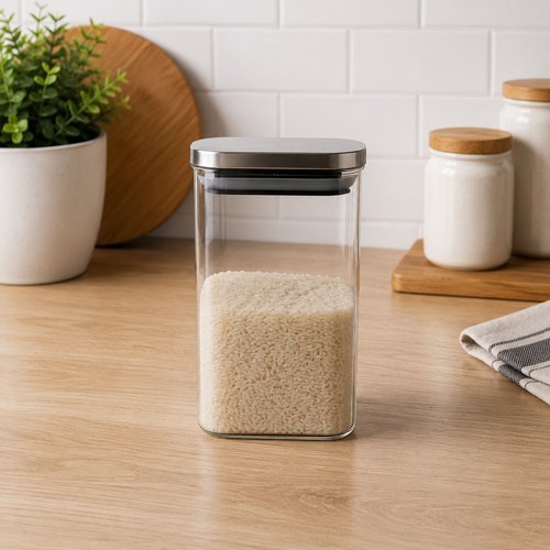 Pote hermético retangular vidro borossilicato inox 1,2 litros Lehavi transparente