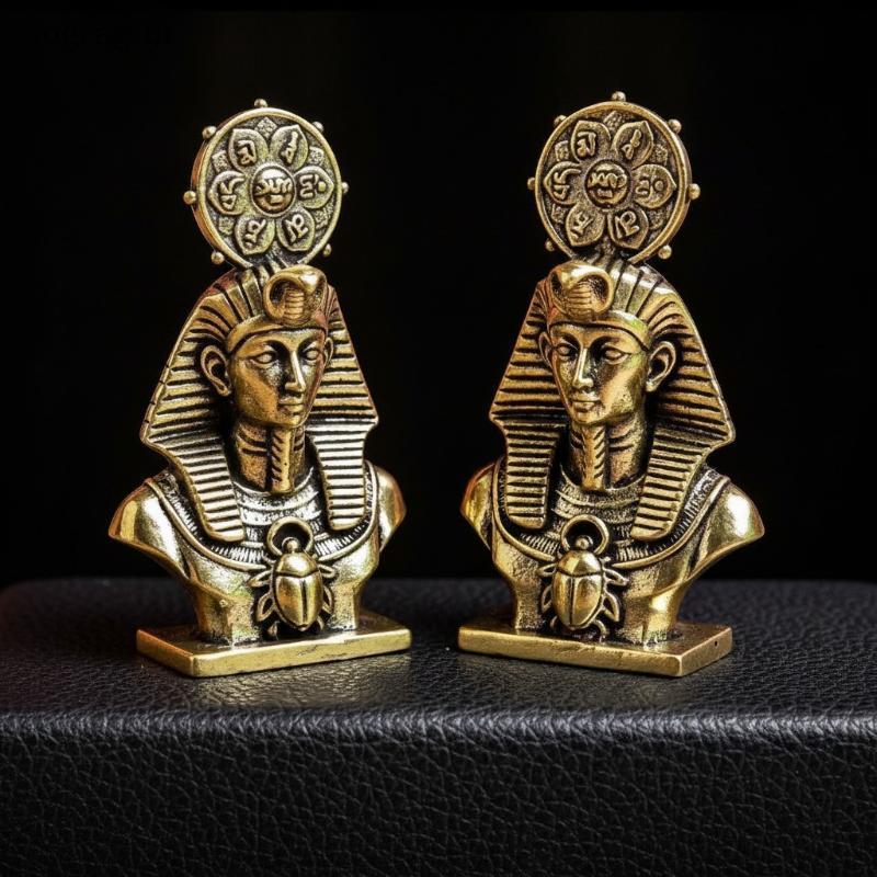 bograg Latão Sólido Antigo Egito Faraó Sol Mini Estatueta Exclusivo Ornamento De Mesa Colecionável Para Casa Sala Estar