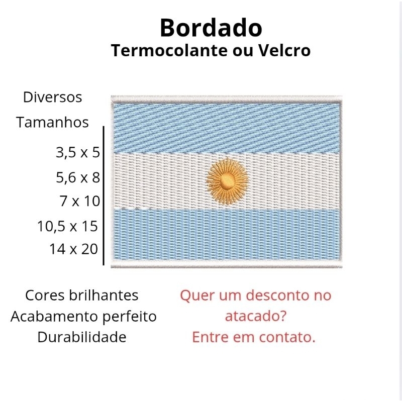 Patch Bordado Bandeira Argentina Termocolante ou Velcro