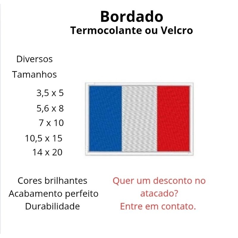 Patch Bordado Bandeira França Termocolante ou Velcro