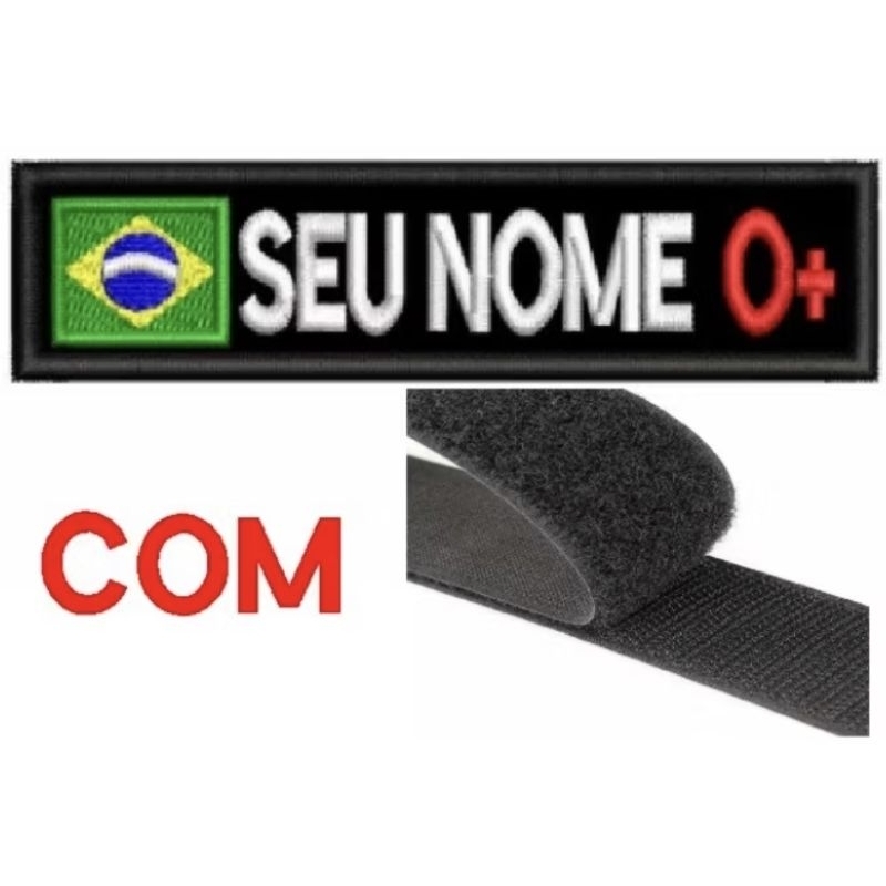 TARJETA PRETA, Patch Bordado Personalizado com Nome, Bandeira e Tipo Sanguíneo  Termocolante