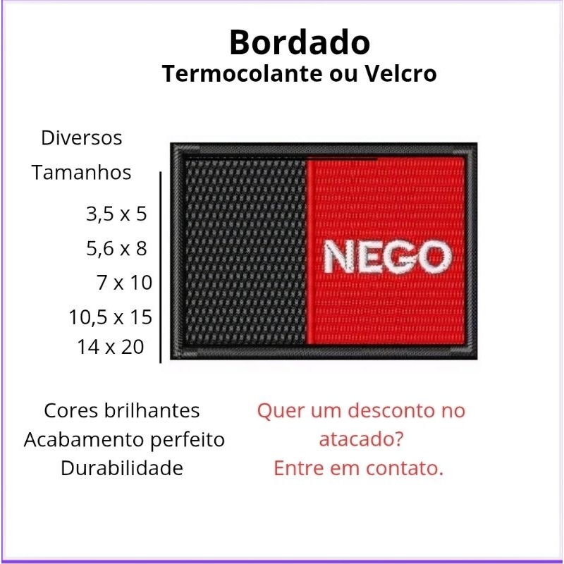 NEGO Bordado Patch Bandeira NEGO Termocolante ou Velcro