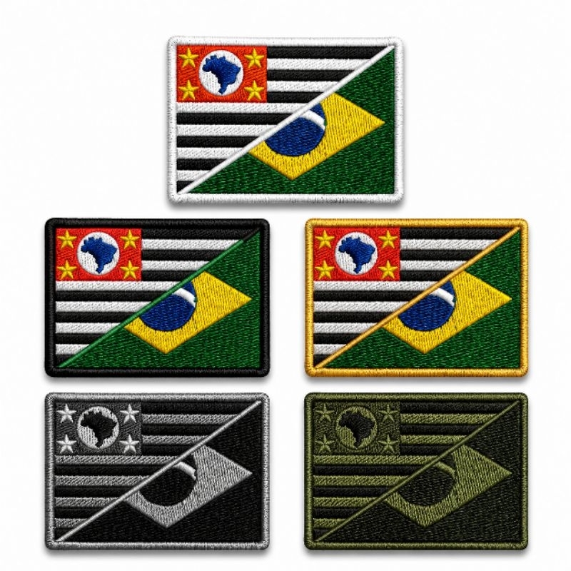 Patch Bordado Bandeira Mista São Paulo / Brasil com Termocolante adesivo Carrapicho para Costura Velcro
