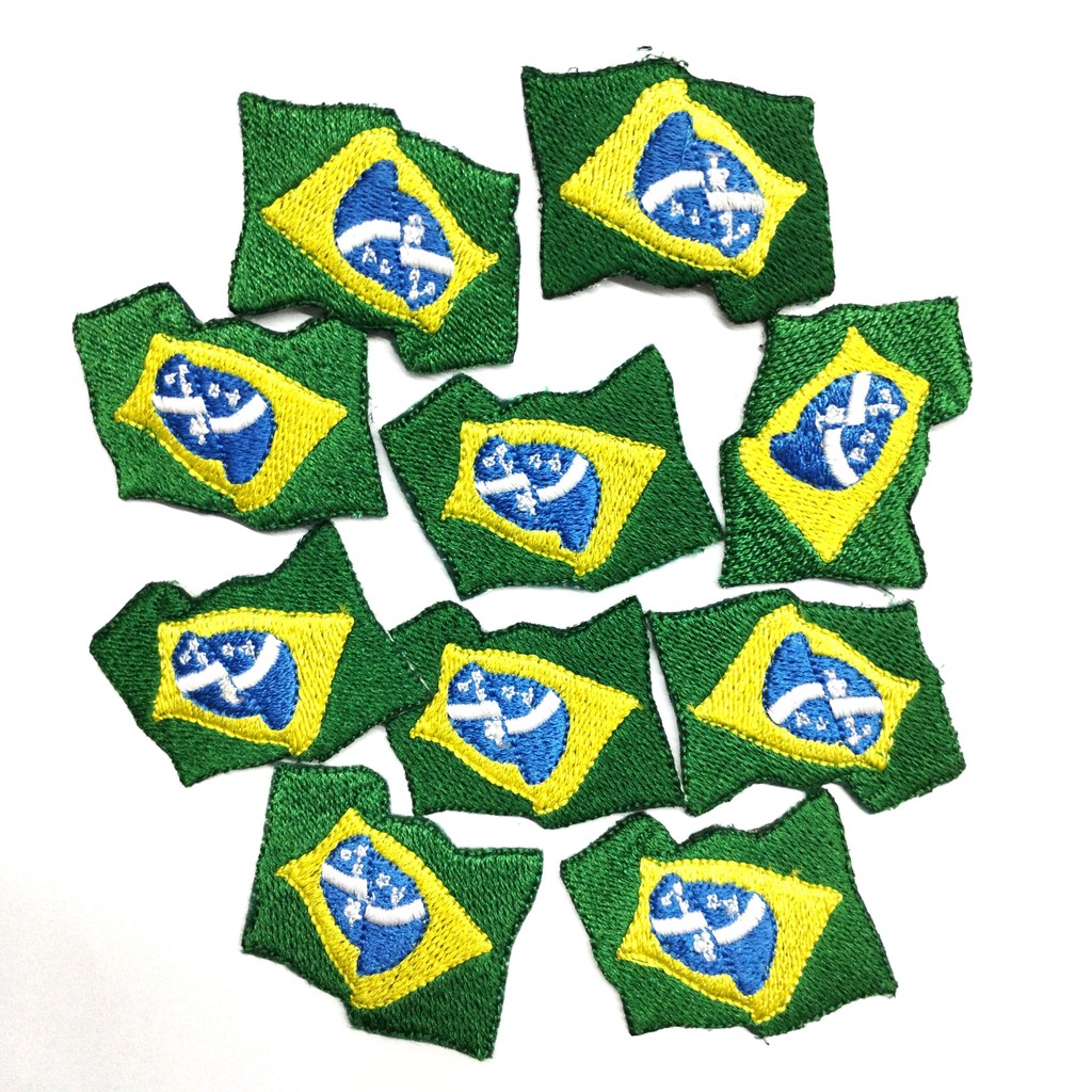 KIT 16 Bandeirinhas Patch Bordado Termocolante Bandeira Brasil Para Roupa Tecidos Boné Calça Short