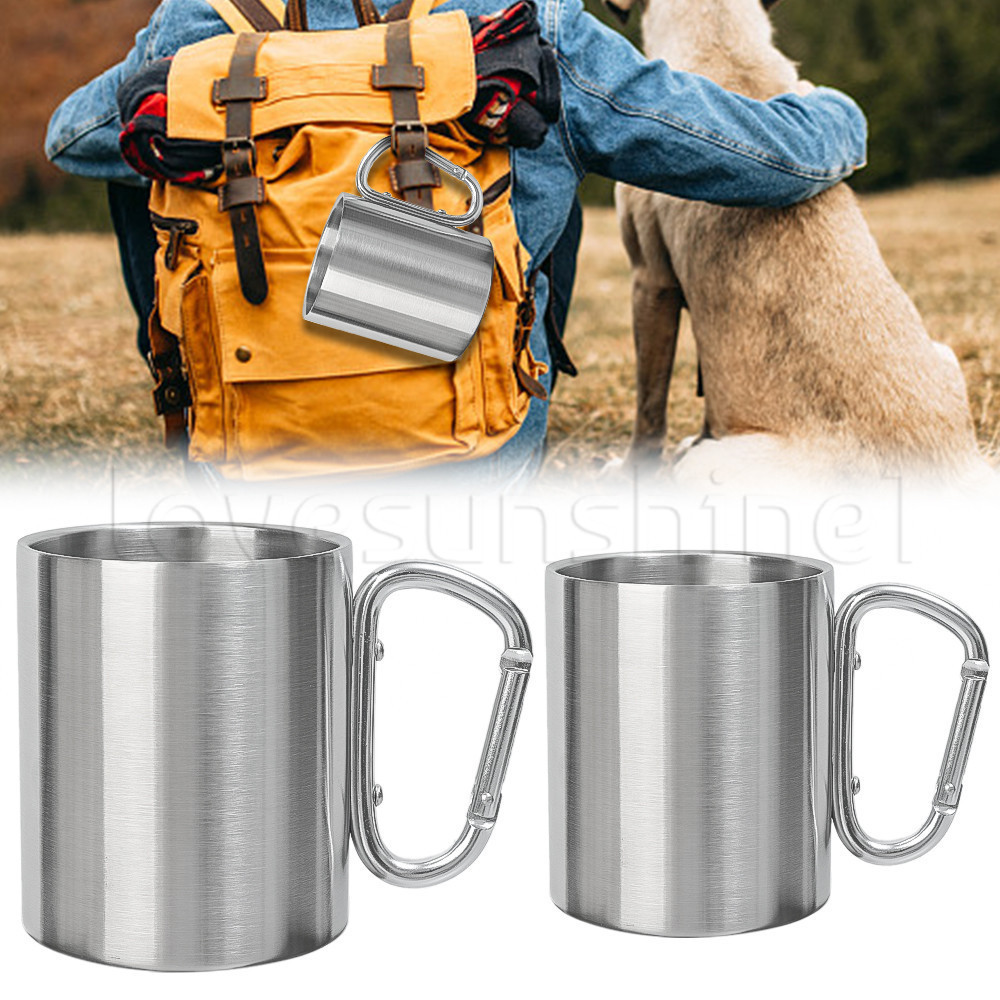Caneca De Água Para Piquenique Com Alça De Gancho Mosquetão-Copos De Caminhada Fivela Espessada De Camada Dupla-Copo De