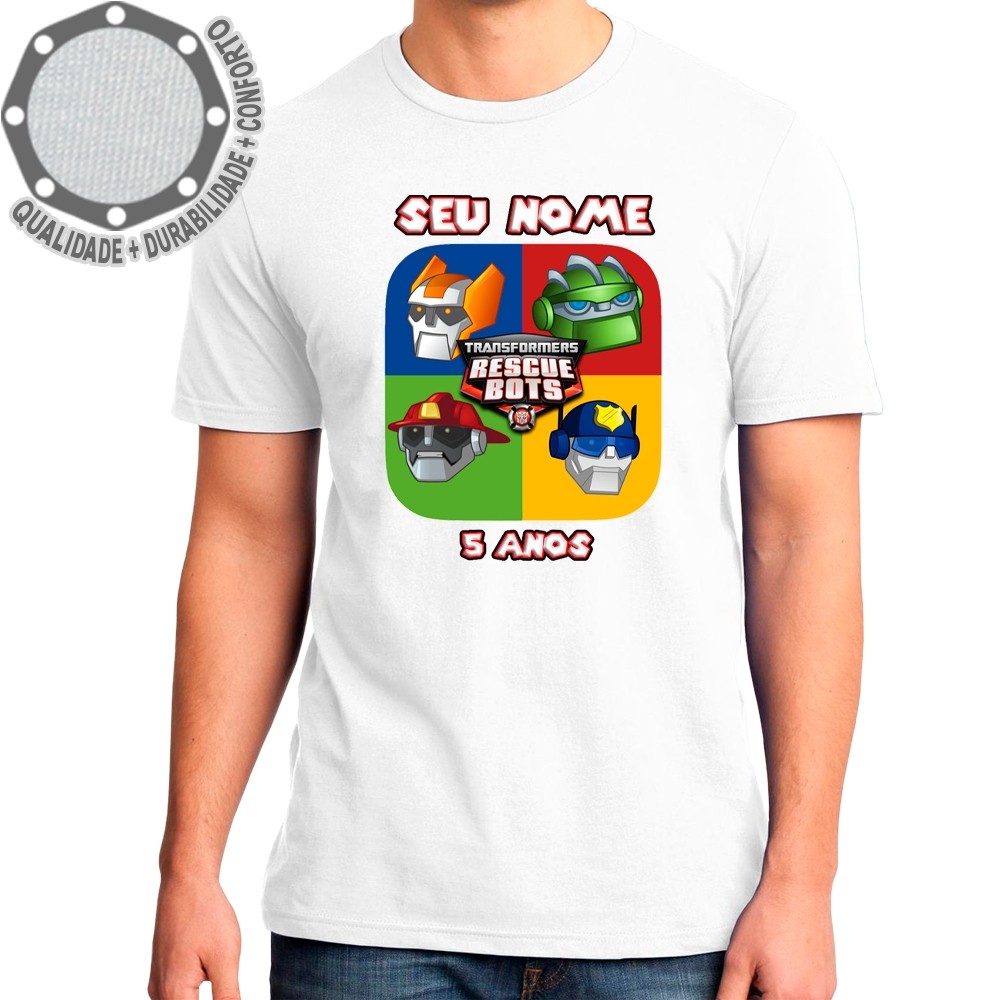Camiseta Rescue Bots Transformers Camisa Personalizada Adulto e Infantil