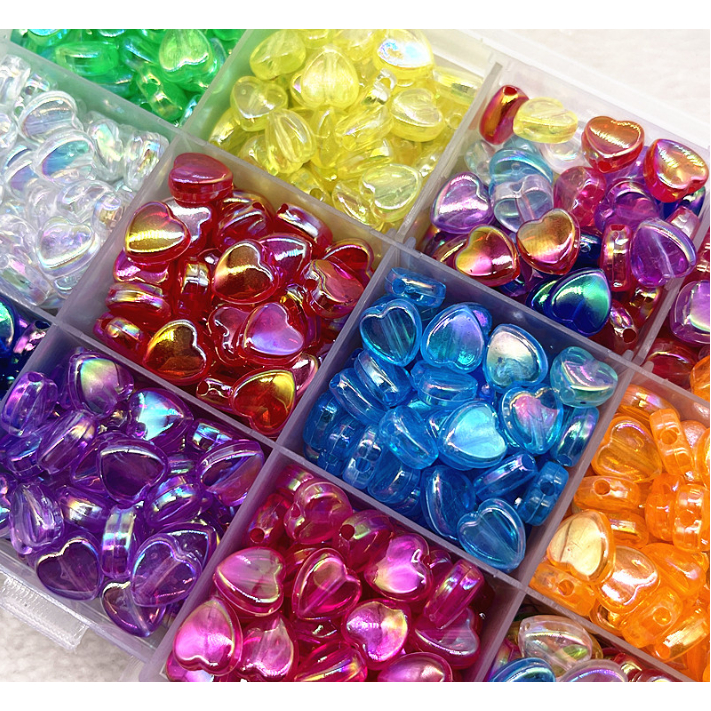 50 Peças Transparentes AB Coração De Pêssego Colorido Contas De Acessórios De Bracelete Feitos À Mão