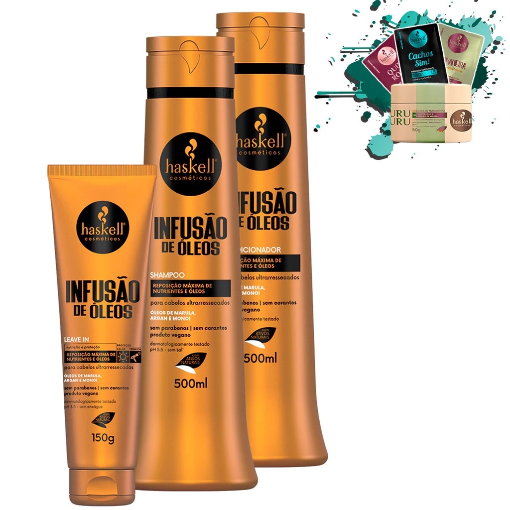 Shampoo Condicionador 500ml e Leave in 150gr Infusão de Óleos Haskell