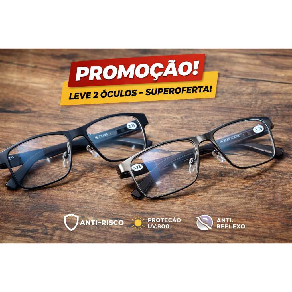 Kit 2 Óculos de Leitura Metal Premium Unissex 0.5 a 5.0 Grau Leve Resistente Promoção