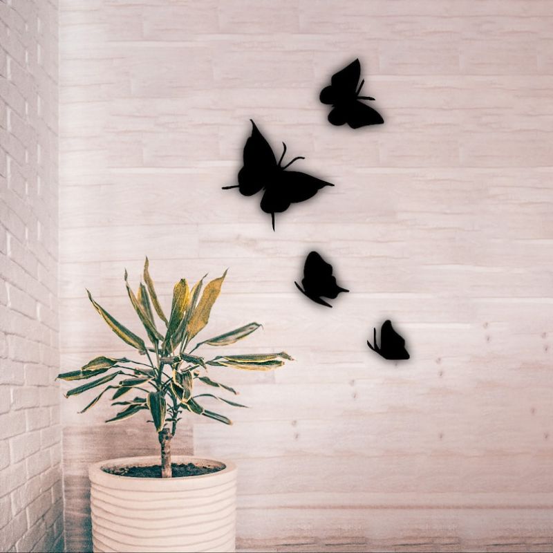 Quadro Decorativo Aplique De Parede Kit 4 Borboletas