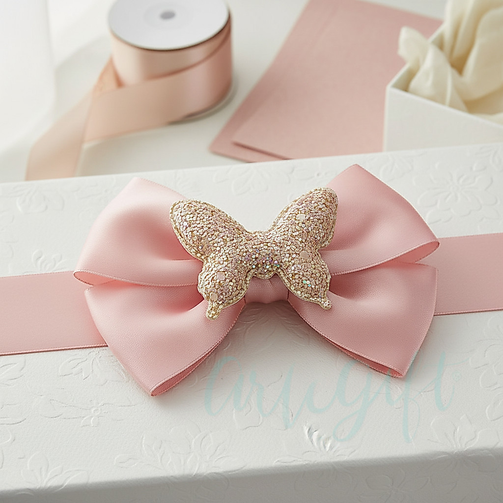 Aplique Borboleta Glitter Rosa Claro 5,5cm Kit 2 Unidades Para Laços Tiaras Artesanato