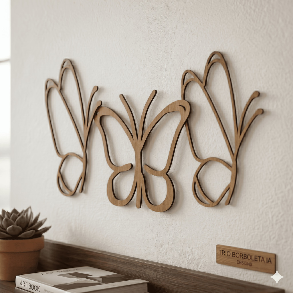 Kit 3 Apliques Borboletas Delicadas MDF 3mm decoração parede