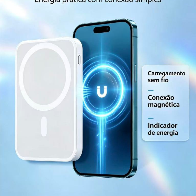 Carregador Portátil Por Indução Magsafe iOS/Android 5000mAh
