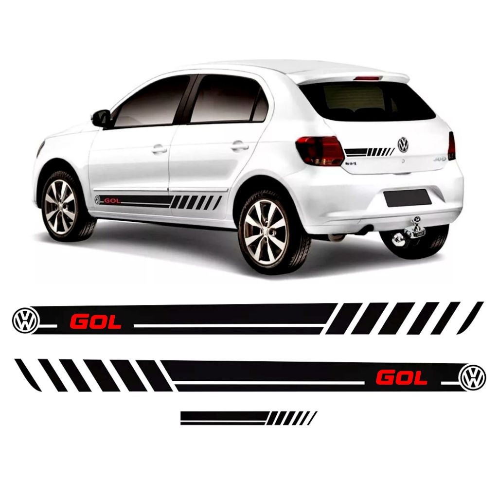 KIT 3 Adesivos Vw Gol 1.6 G5 G6 G7 Sport Lateral Faixas Ate 2022 Tuning Acessórios Personalizados VW102