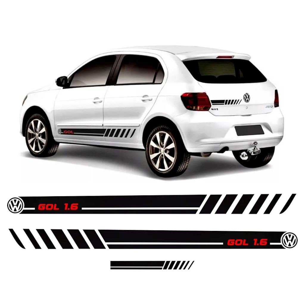 KIT 3 Adesivos Vw Gol 1.6 G5 G6 G7 Sport Lateral Faixas Ate 2022 Tuning Acessórios Personalizados VW104