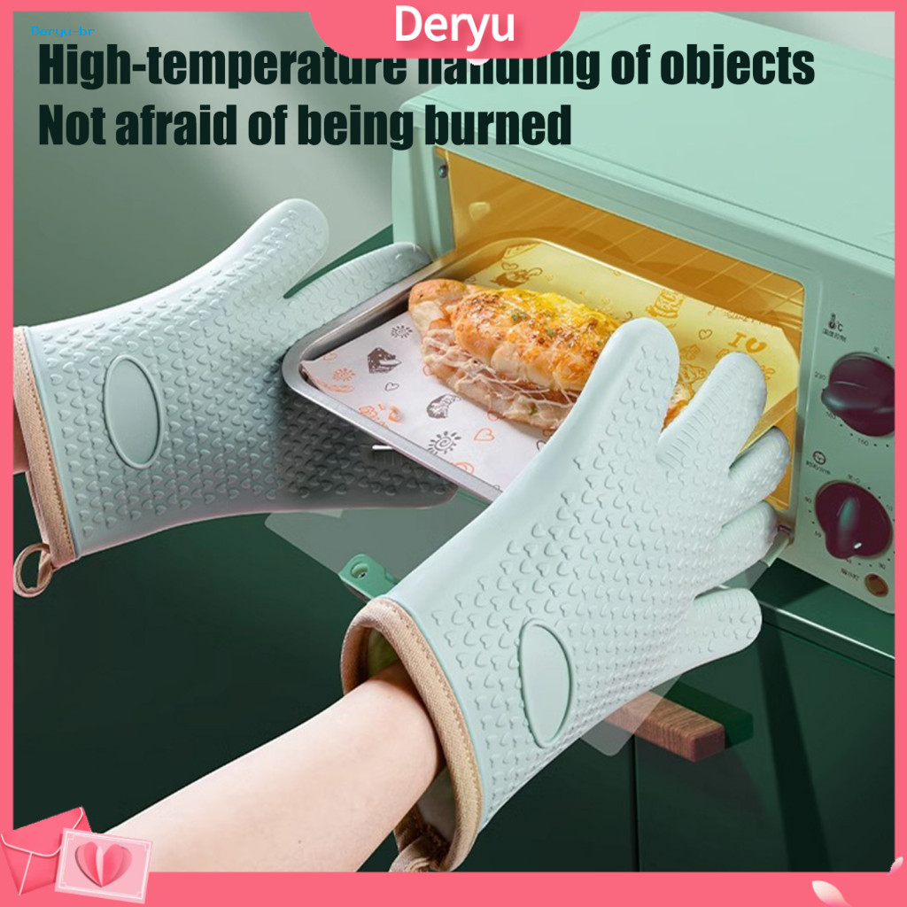 Anti-scalding Gloves Heat-resistant Silicone Oven 1pc Mitt Heat Resistant Non-slip Baking with Soft Cotton Lining for Ai