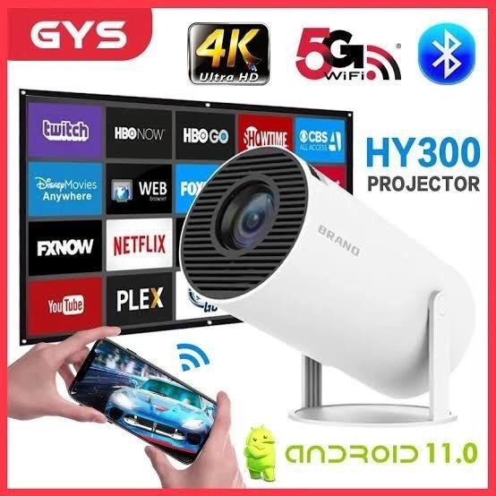 Projetor Wi-fi lançamento Portátil com Android HDMI Smart Cinema Hy300 4k HD