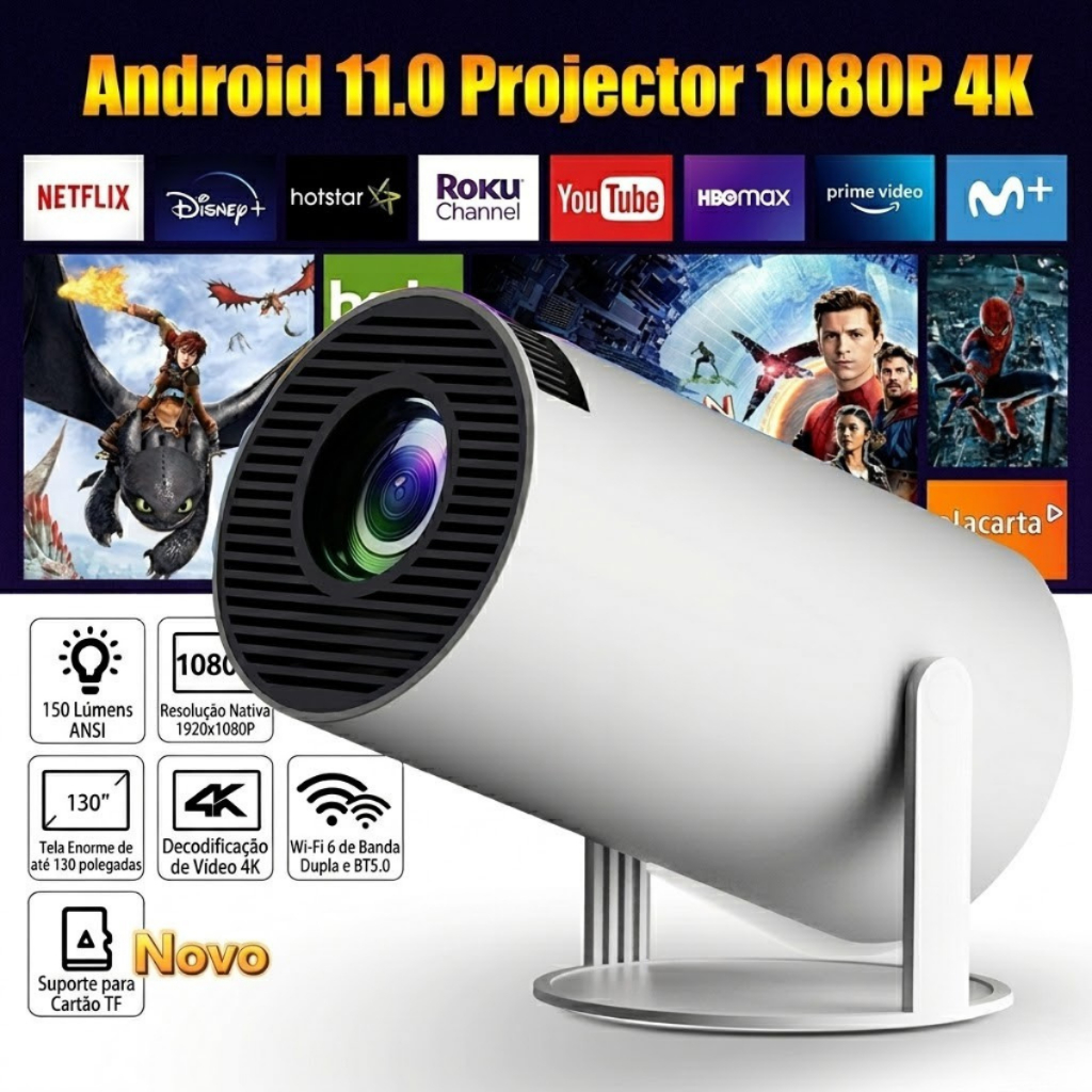 Mini Projetor HY300 4K HD Bluetooth Portátil Android 11 Wifi 5g HDMI