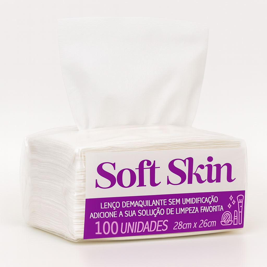 100Un Lenço Demaquilante Limpeza de Pele Soft Skin Suave e Hipoalergênico