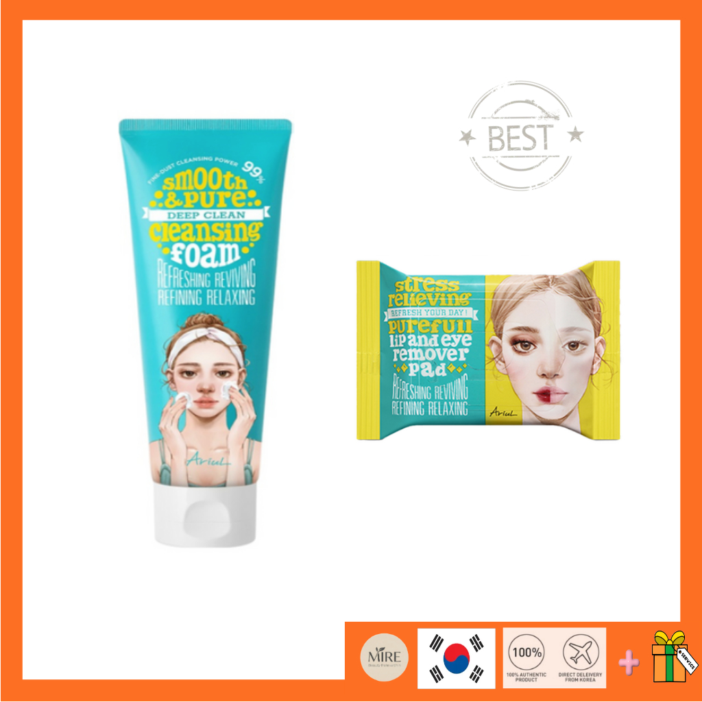 [♥️ Presente Gratuito] + [Ariul] Espuma De Limpeza Profunda Suave E Pura 120ml/Almofada Removedora De Lábios Olhos Para