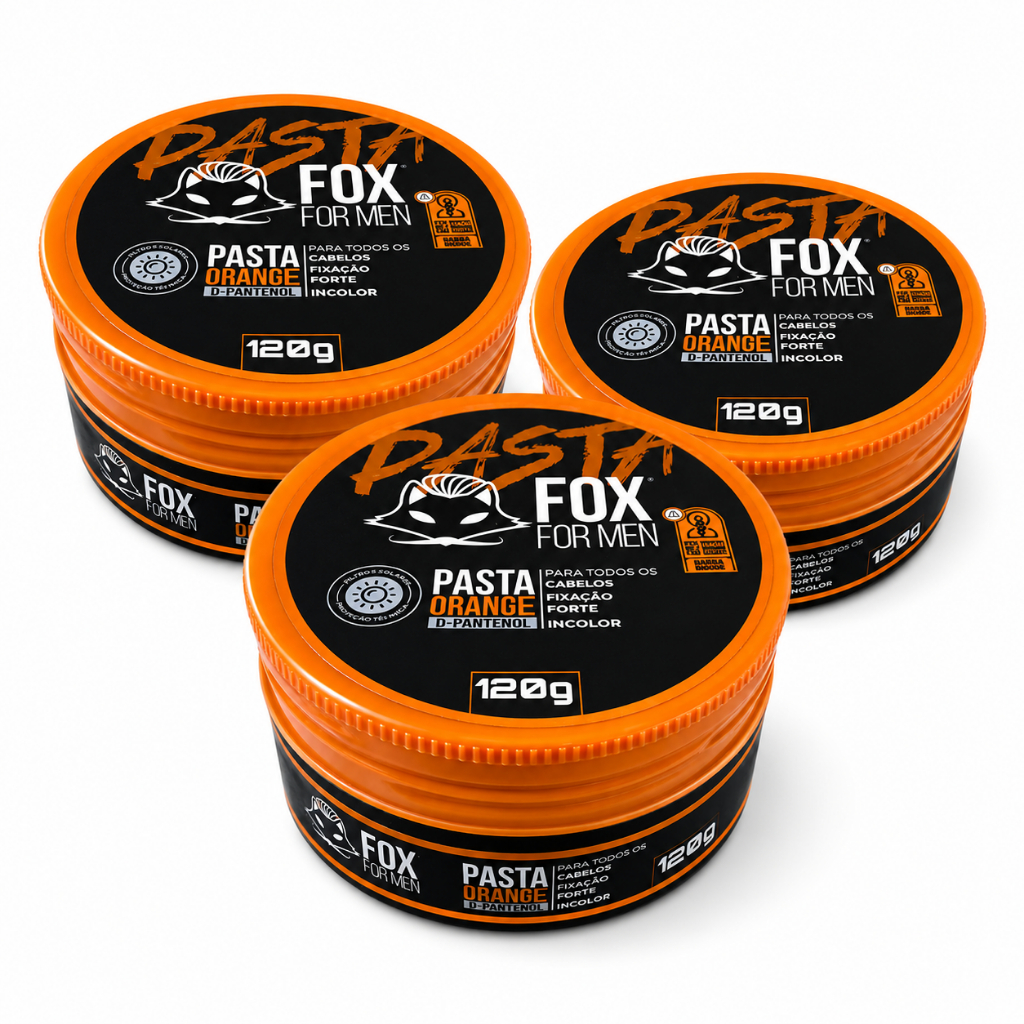 Kit 3 Pastas Modeladoras Orange 120g Fox For Men Fixação Média Cabelo Alinhado com Brilho Natural