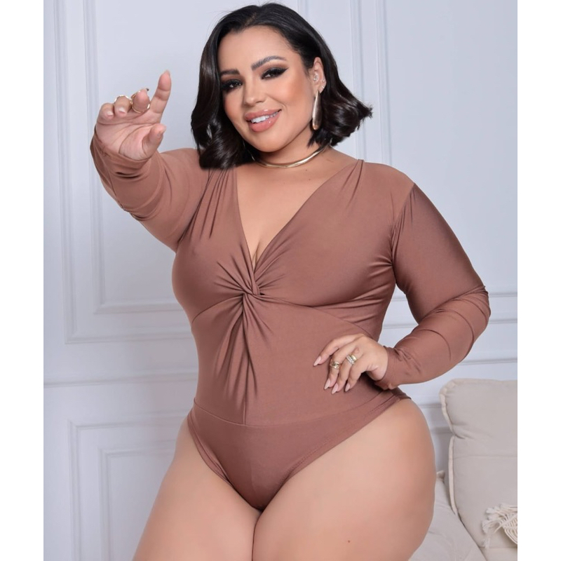 BLUSA BLUSINHA MANGA LONGA NO NOZINHO AFINA CINTURA PLUS SIZE COM FECHO MANGA LONGA TENDECIA INVERNO FRIO DECOTE V