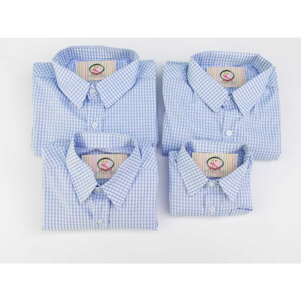 Camisas xadrez azul para familia - 4 peças manga longa (2 adultos e 2 infantils)