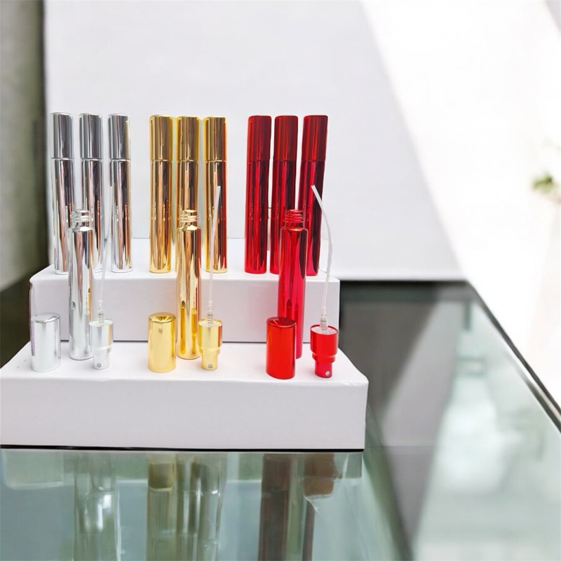 Kit Com 12 Porta Perfume De Bolsa Spray Luxo 5ML 10ML E 15ml Vermelho Dourado e Prata