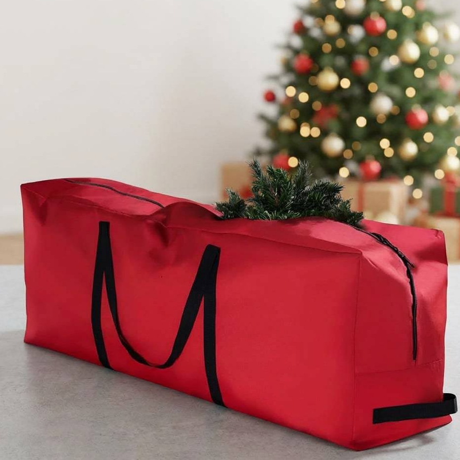 Bolsa Organizadora Guardar Árvore de Natal Grande Vermelha com Zíper 76x38x16,5