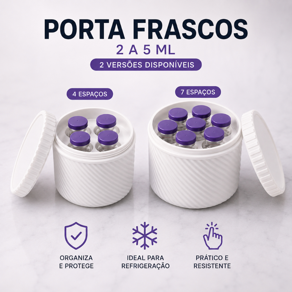 Porta Ampolas Organizador 4 ou 7 Frascos 5 ml com Vial Tampa para Geladeira e Estojo Compacto