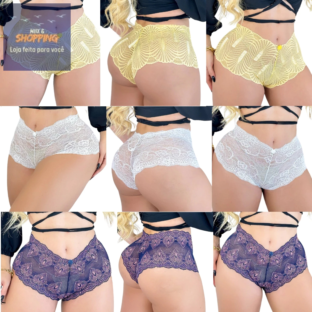 Calcinhas de Renda Simples Transparente com Lycra cor Aleatória para Mulheres Estilosas