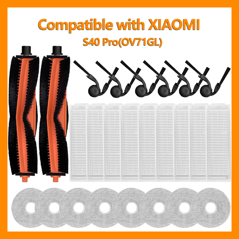 Kit de Peças de Reposição para Robô Aspirador compatível com Xiaomi S40 Pro OV71GL, escovas, filtro e panos de limpeza