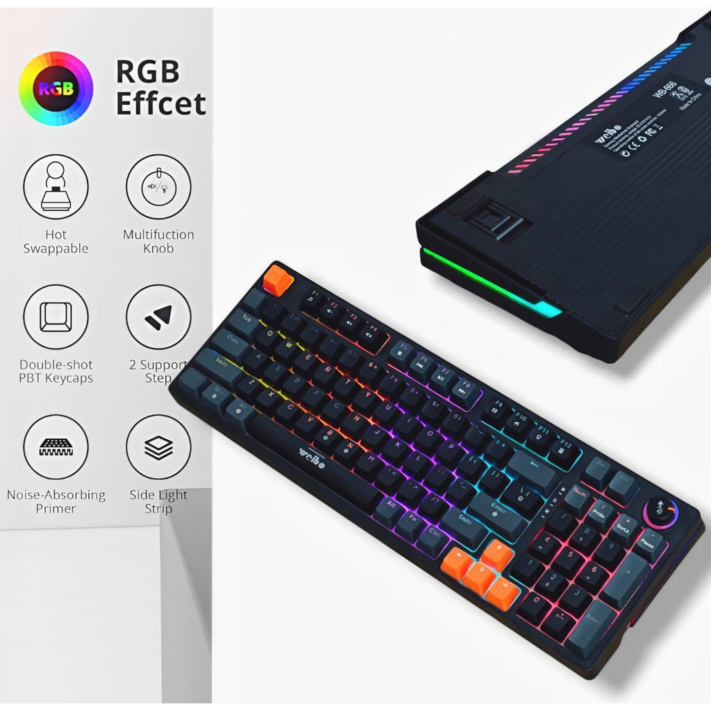 Teclado Mecânico Gamer Red Switch Rgb Hot Swappable Com Knob