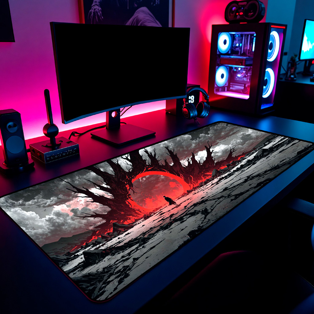 Mouse Pad Brutalism Explosão Red Gamer 65x30cm / 80x40cm / 90x50cm / 120x60cm / Borda Costurada