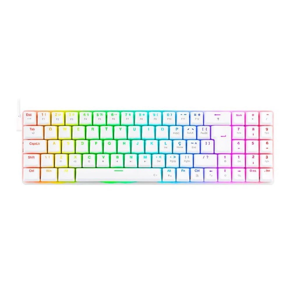 TECLADO MECANICO GAMER ASHE RGB SWITCH RED REDRAGON K626-KB-W BRANCO