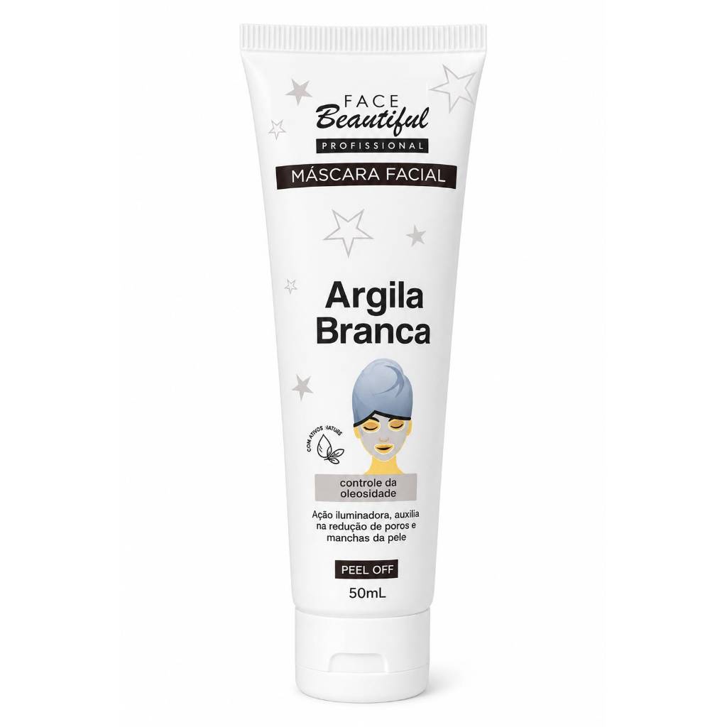 Máscara Facial Argila Branca Peel Off Face Beautiful Professional 50ml Controle da Oleosidade