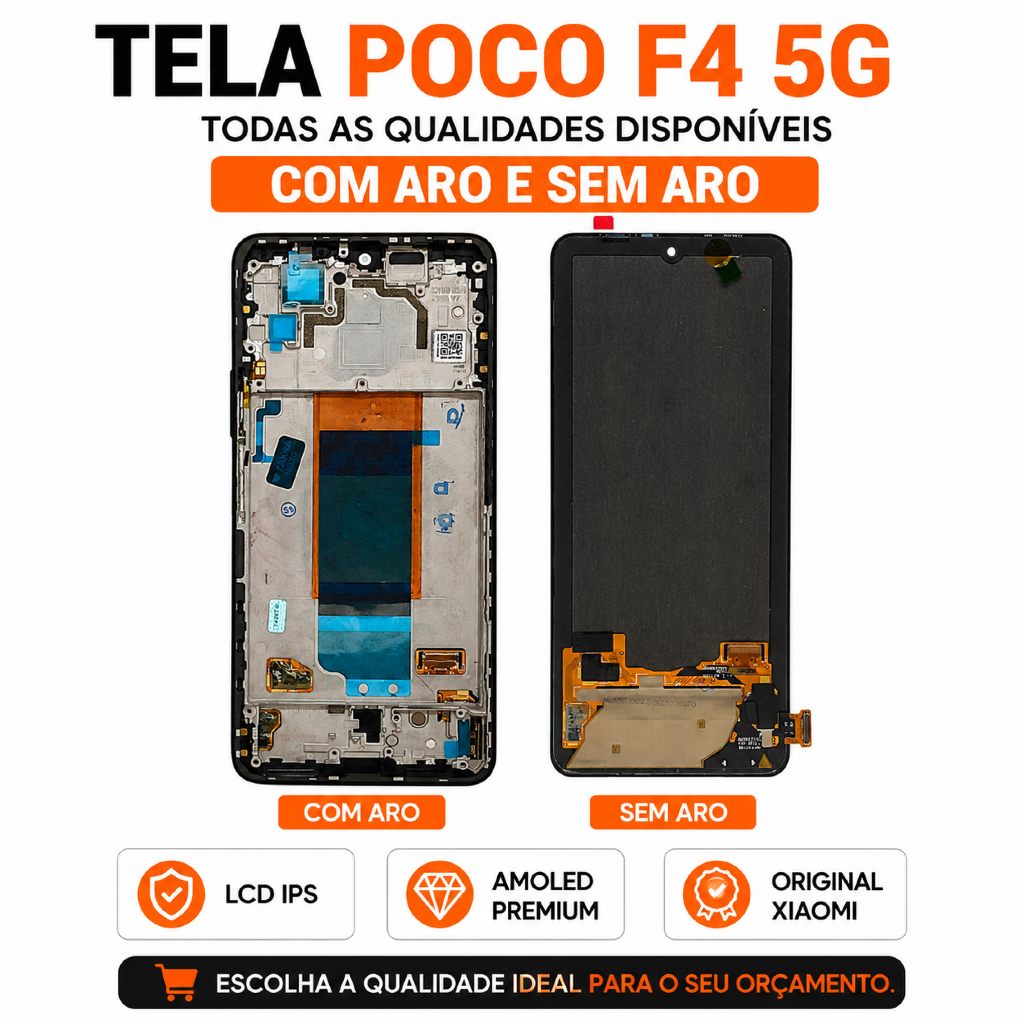 Display Poco F4 5G Frontal Com e Sem Aro Amoled Original/ Oled Primeira Linha/ Tela LCD IPS Full HD