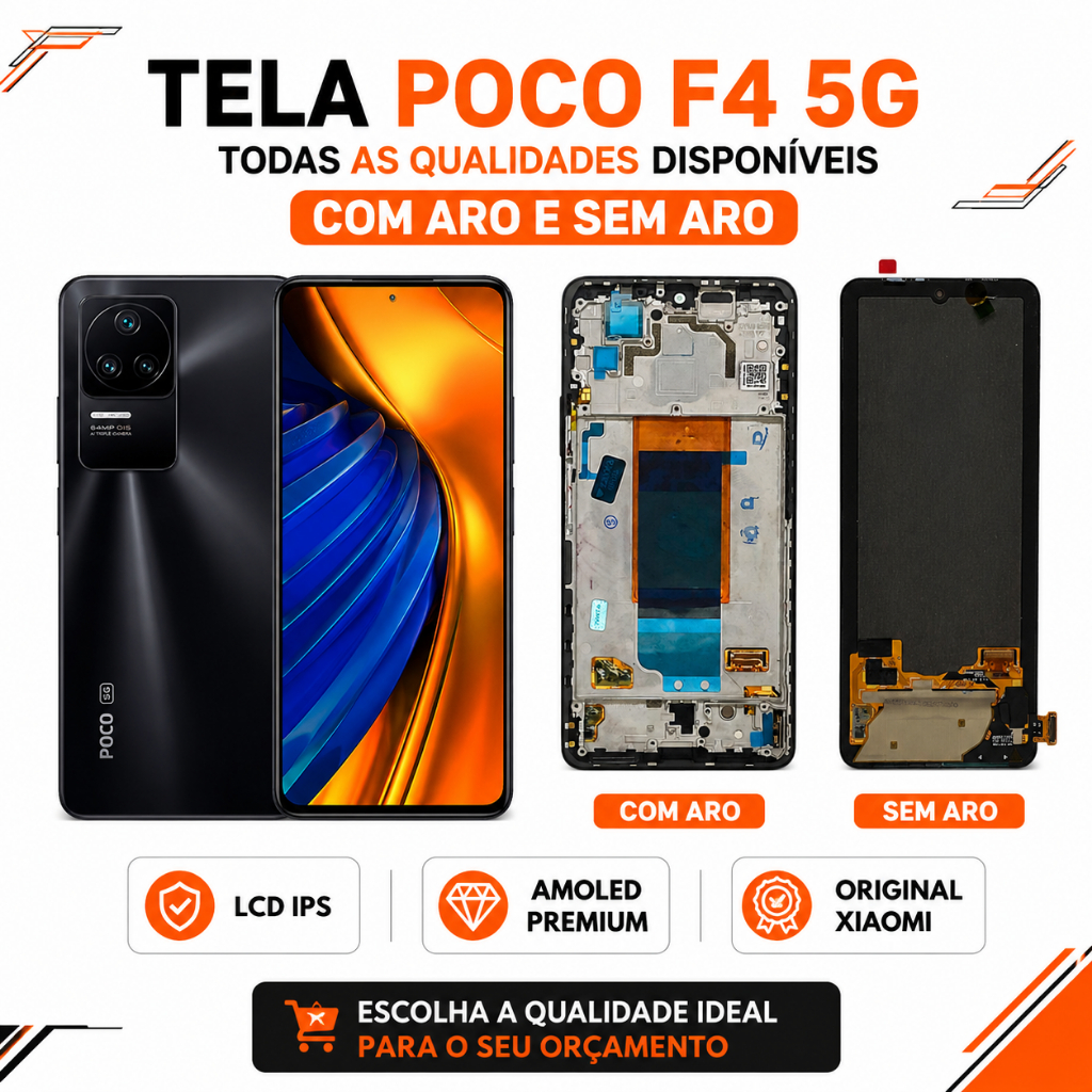 Display Poco F4 5G Frontal Com e Sem Aro Amoled Original/ Oled 1º Linha/ Tela LCD IPS Alta Qualidade