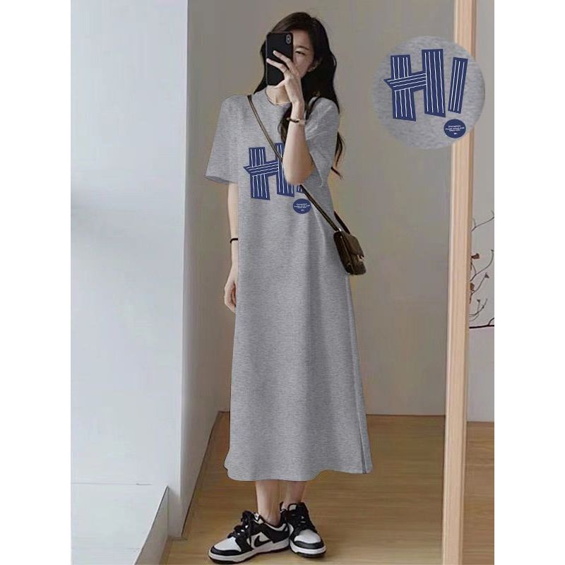 Camiseta de manga curta vestido de noite Plus Size feminino verão pequeno gordura mm capa barriga redução de idade divis