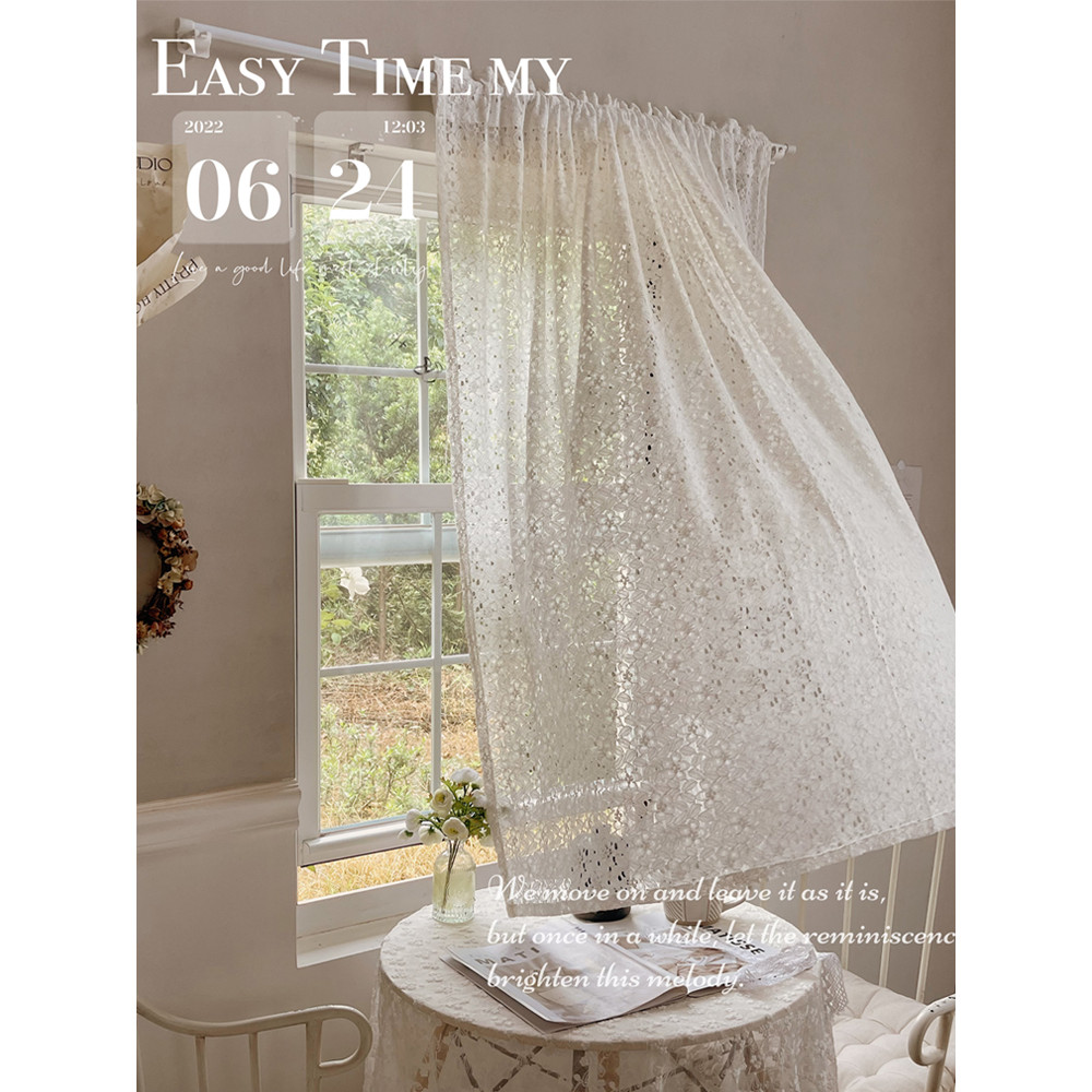 Sem perfuração coreano francês Pastoral creme branco gaze cortina Bay janela pequena janela bloqueio cortina porta divis