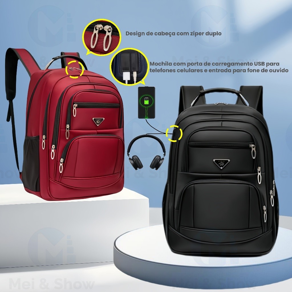 Mochilas de Grande Capacidade Para Homens e Mulheres Portas Externas Para Fone de Ouvido e USB
