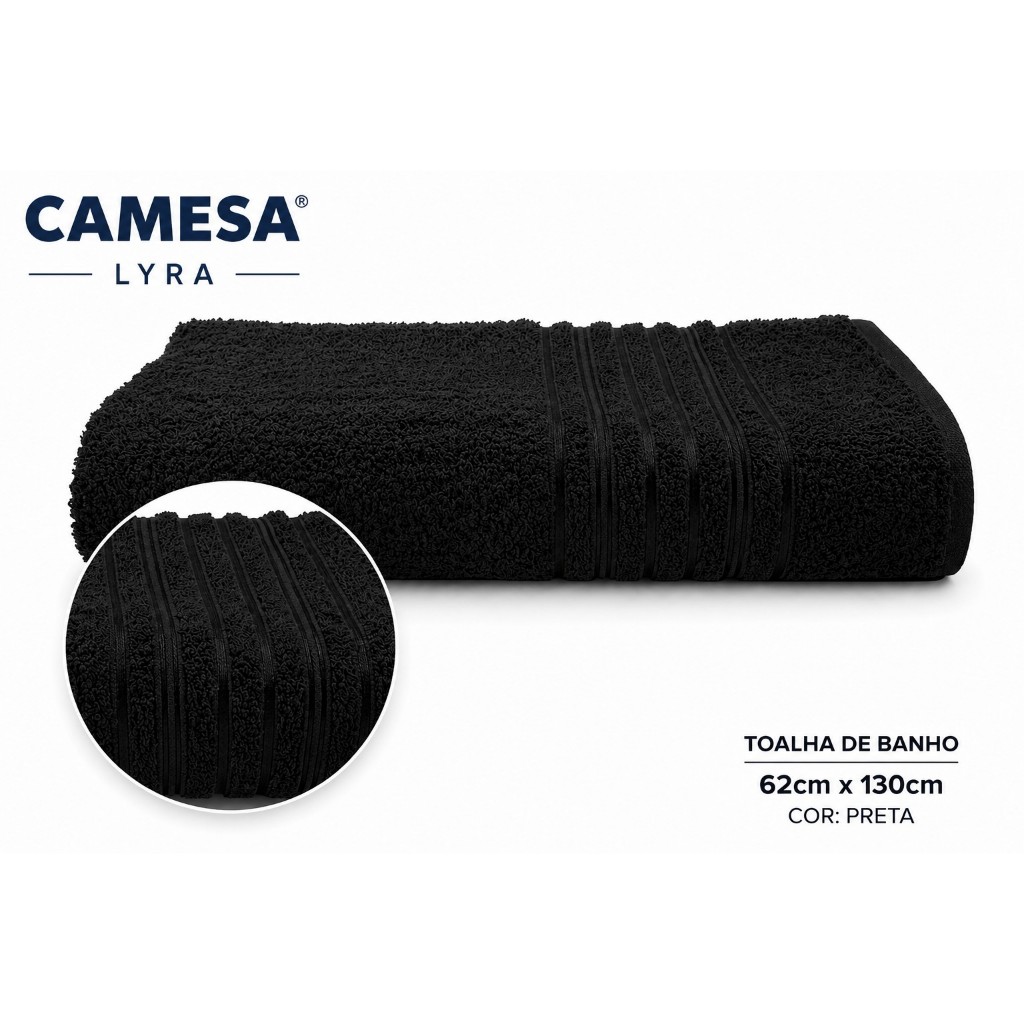 TOALHA ALGODÃO MACIA LYRA BANHO 62X130 PRETO SECA RAPIDO - CAMESA - indicada para uso comercial
