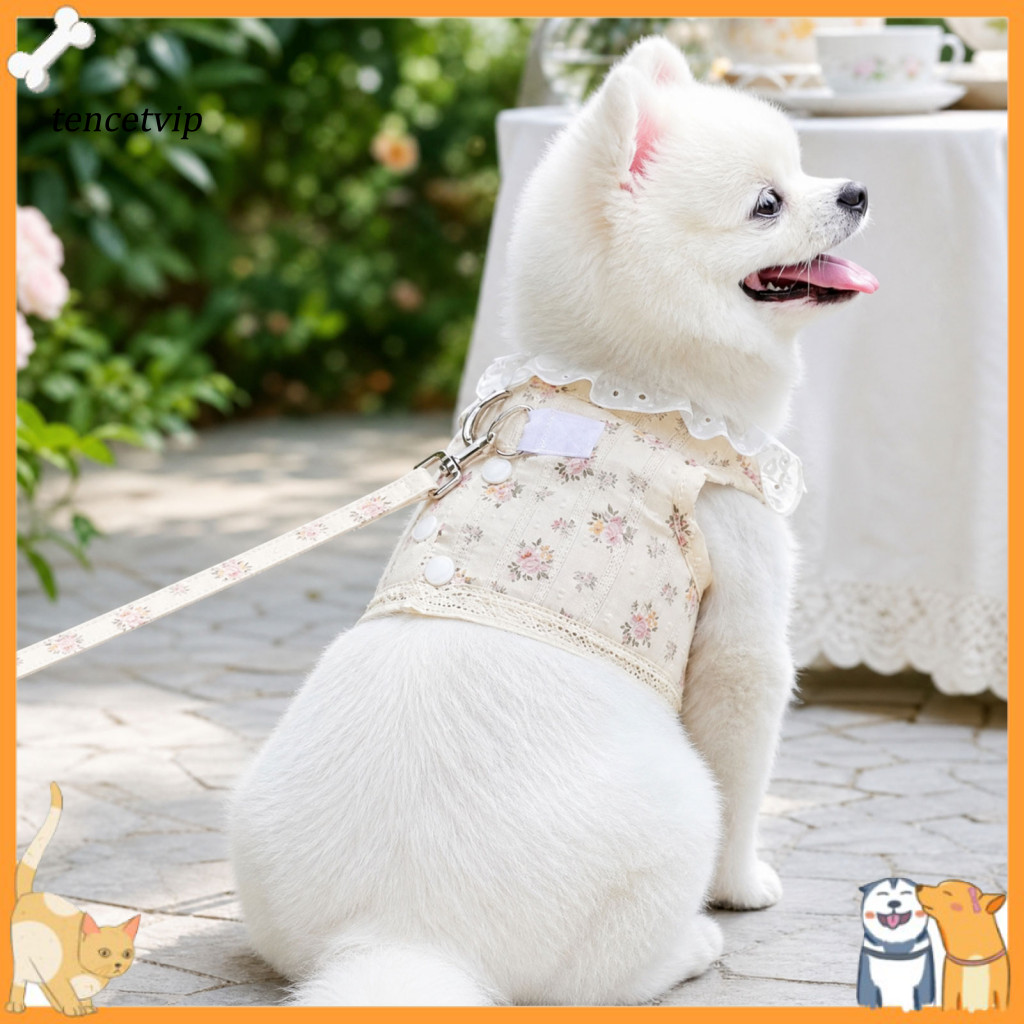 Dog Harness Breathable Comfortable Leash Vest Floral Lace Trim and Set for Small Dogs – Stylish Pet Walking for Southe