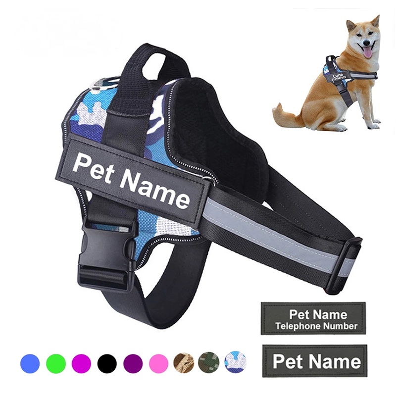 Arnês Do Cão Reflexivo Respirável Ajustável Pet Harness Vest Com ID Remendo Personalizado Ao Ar Livre Andando Fontes