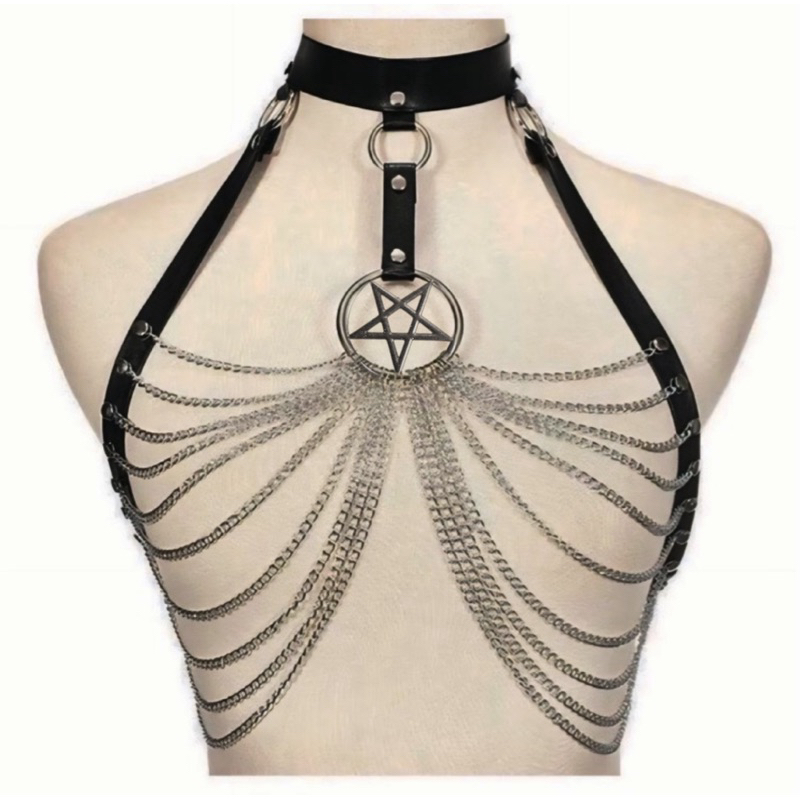 Harness Peitoral Pentagrama Correntes Gótico Punk E-Girl KPop