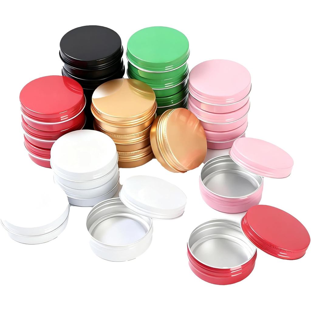 LJY 24 Pieces Multi-Colored Round Aluminum Cans Screw Lid Metal Tins Jars Empty Slip Slide Containers(2 oz) for Lotion B